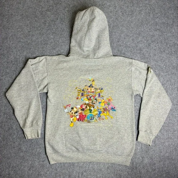 Disney World 50th Anniversary Mickey Mouse Hoodie Mens Small Gray Pullover - Picture 1 of 9